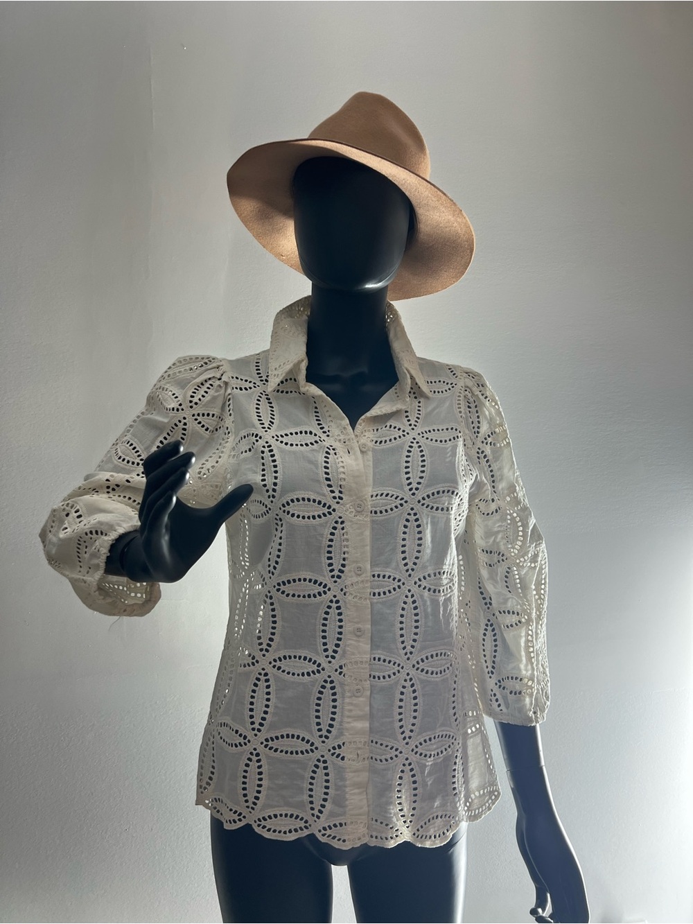 Adiva White Eyelet Button-Down Blouse